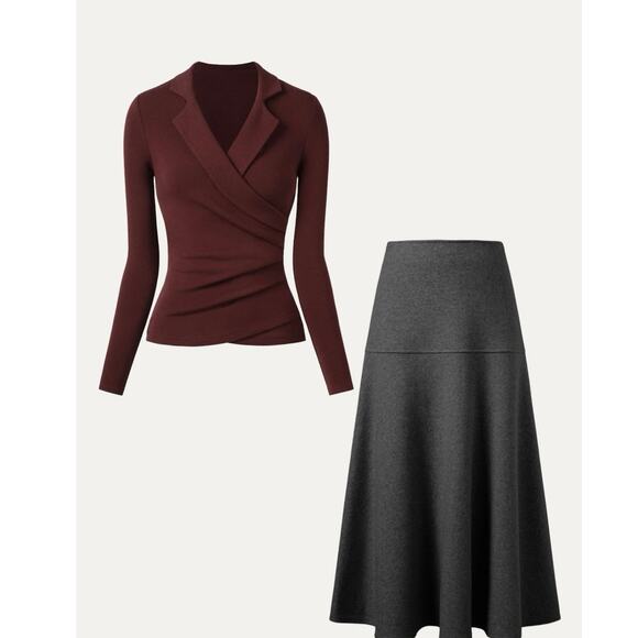 OGL Dresses & Skirts - OGL NWT SIZE S 2Pcs Set Ruched Sides Mockneck Top & Mermaid Maxi Skirt